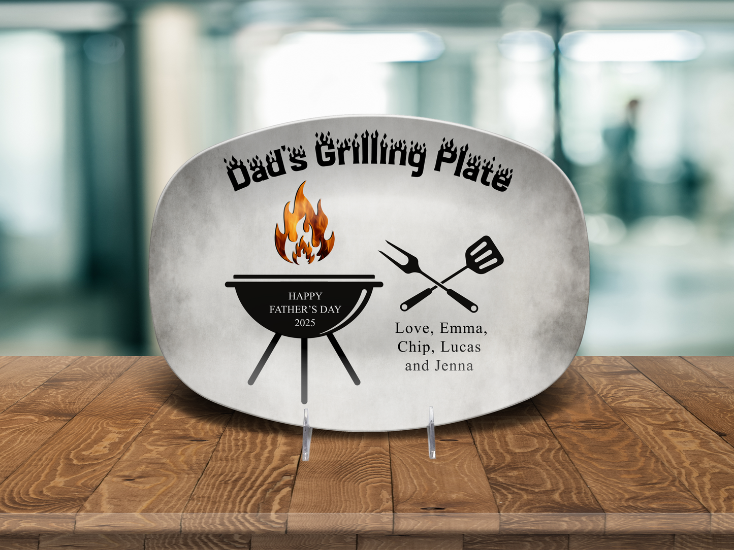 Personalized Dad or Grandpa Grilling Platter – Custom BBQ Plate with Kids' Names – Father's Day Gift