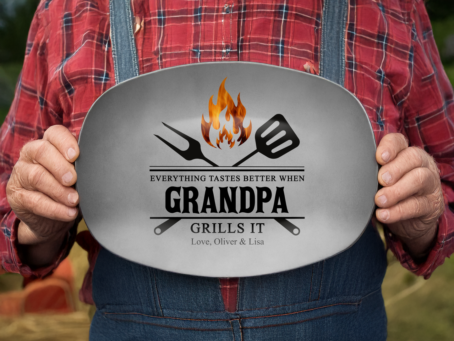 Personalized Grandpa and Dad Grilling Platter – Custom Grilling Plate with Any Nickname and Children's Names – Father's Day Gift