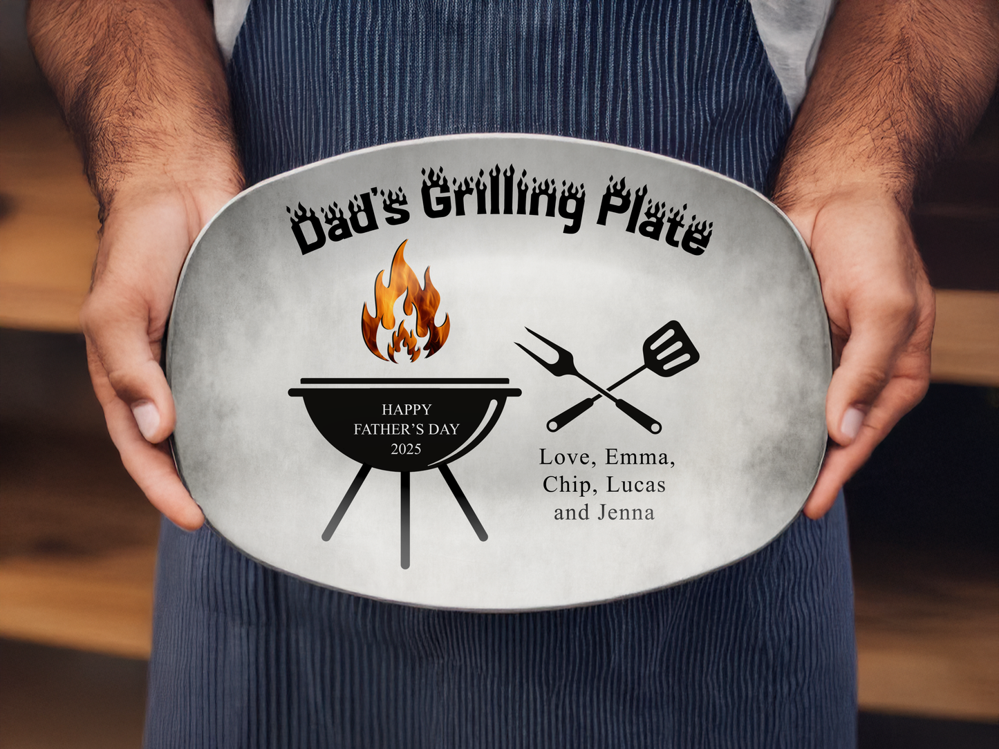 Personalized Dad or Grandpa Grilling Platter – Custom BBQ Plate with Kids' Names – Father's Day Gift