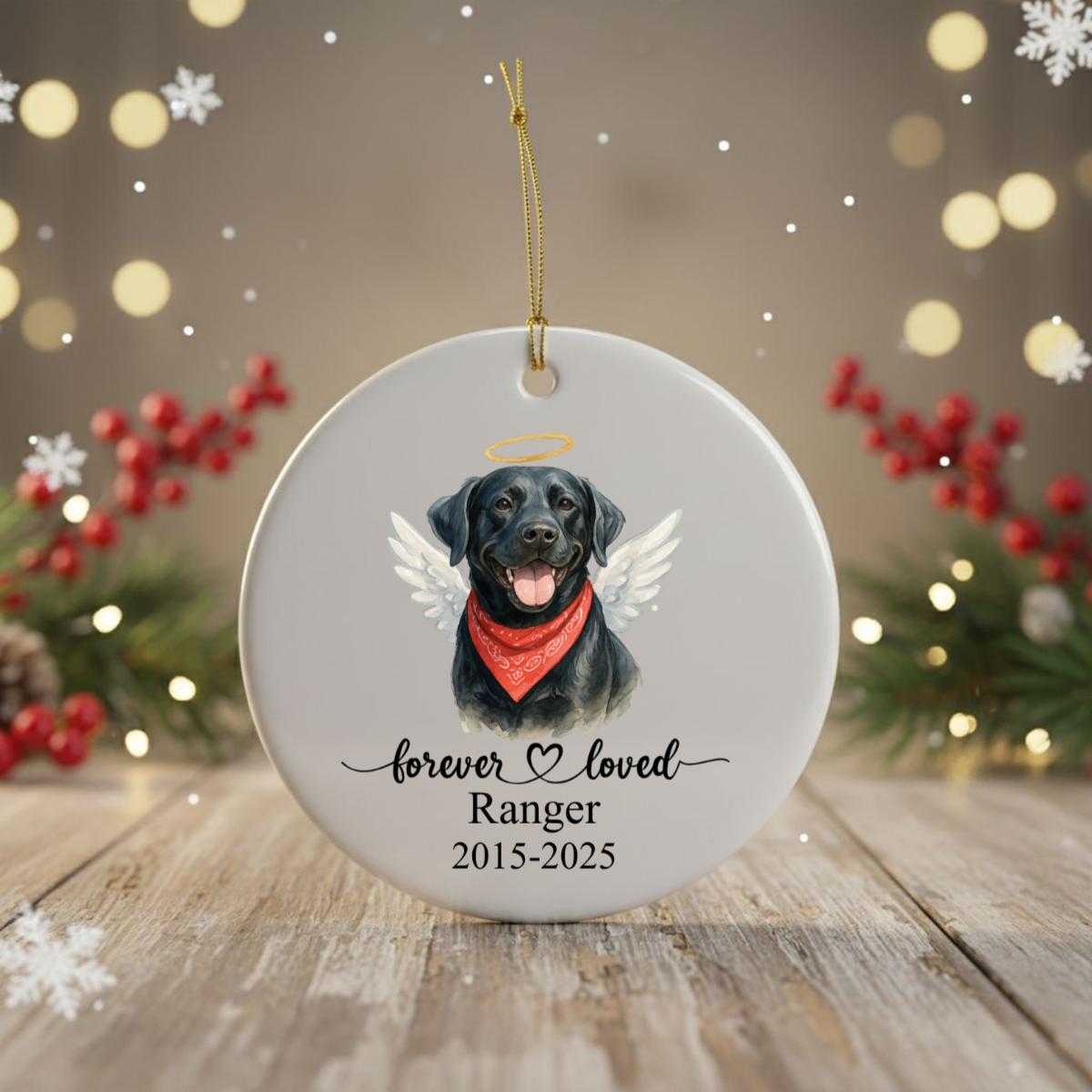 Personalized Watercolor Pet Memorial Ornament, Dog or Cat with Angel Wings & Halo, Christmas Gift
