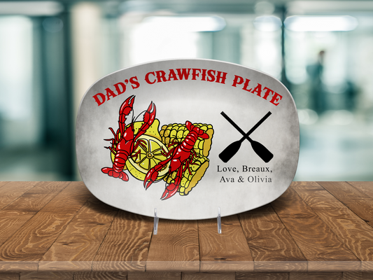 Personalized Dad's Crawfish Plate, Crawfish Design With Corn On The Cob And Lemons, Paddles With Custom Kids Names