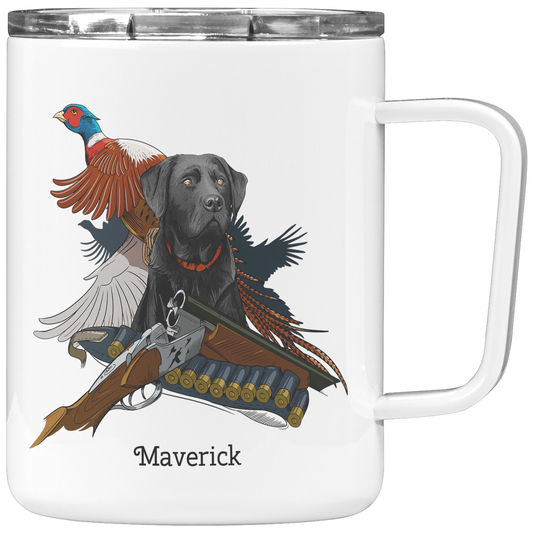 Personalized Black Lab Pheasant Hunting Dog/  12oz Insulated Coffee Mug/ Customized With Name/ Christmas Gift/ Pheasant Hunter Gift