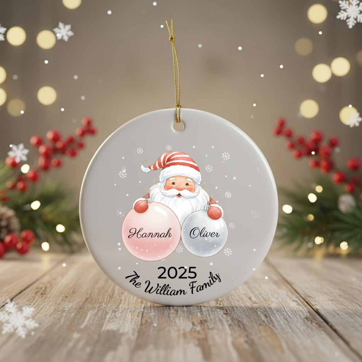 Personalized Ceramic Santa Ornament - Family Name Gift