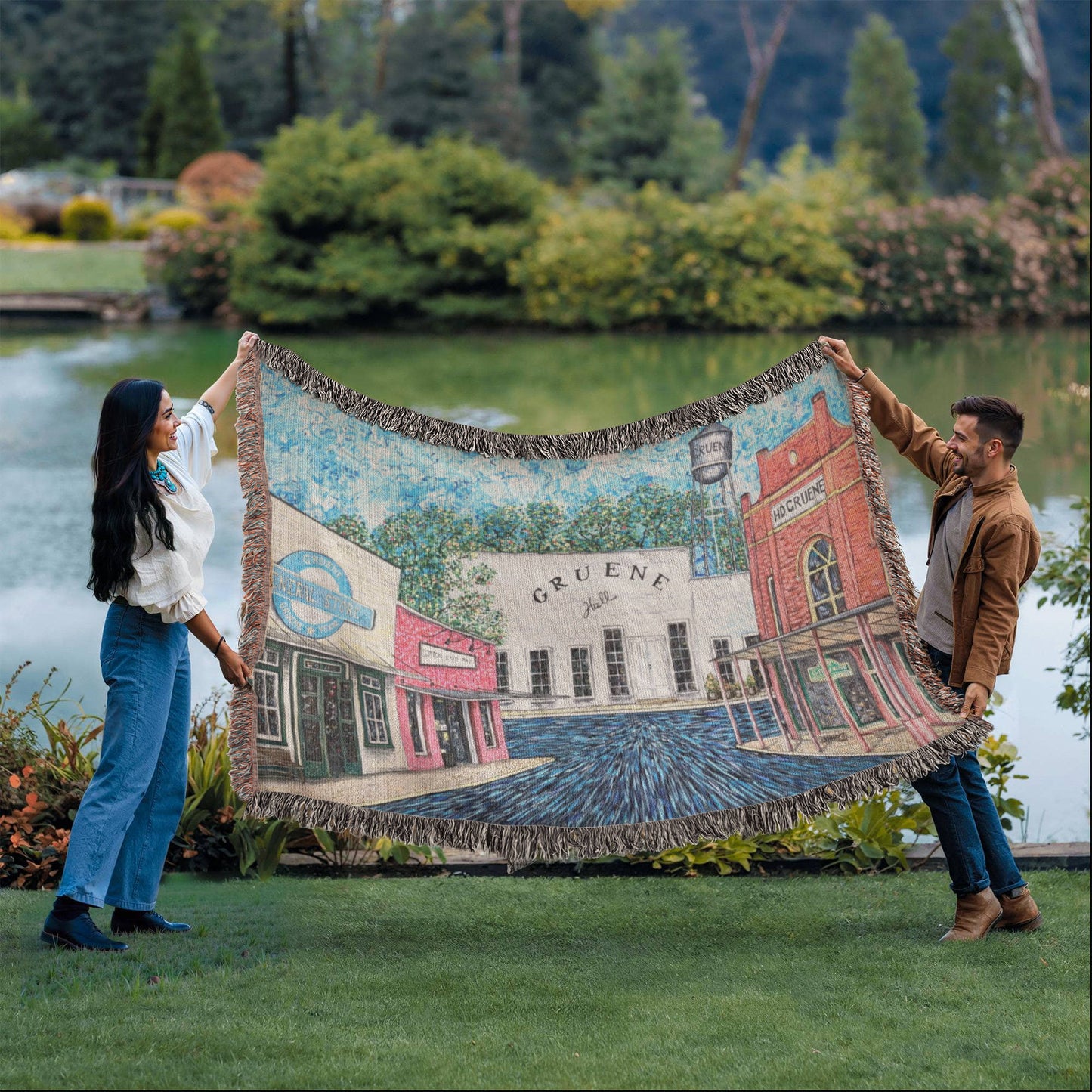 Gruene Hall Texas Artwork On A Heirloom Woven Blanket / New Braunfels Local Artist/ Texas Heirloom Artwork Woven Blanket/ Gruene, Texas