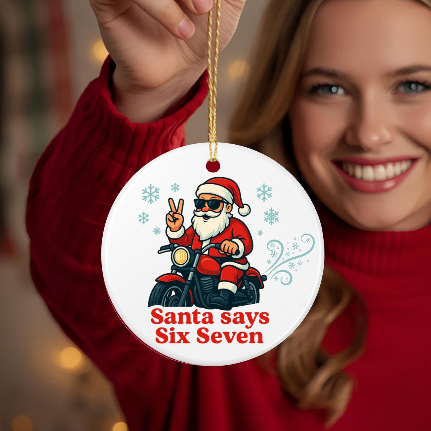 Biker Santa Ceramic Ornament - Cool Christmas Gift