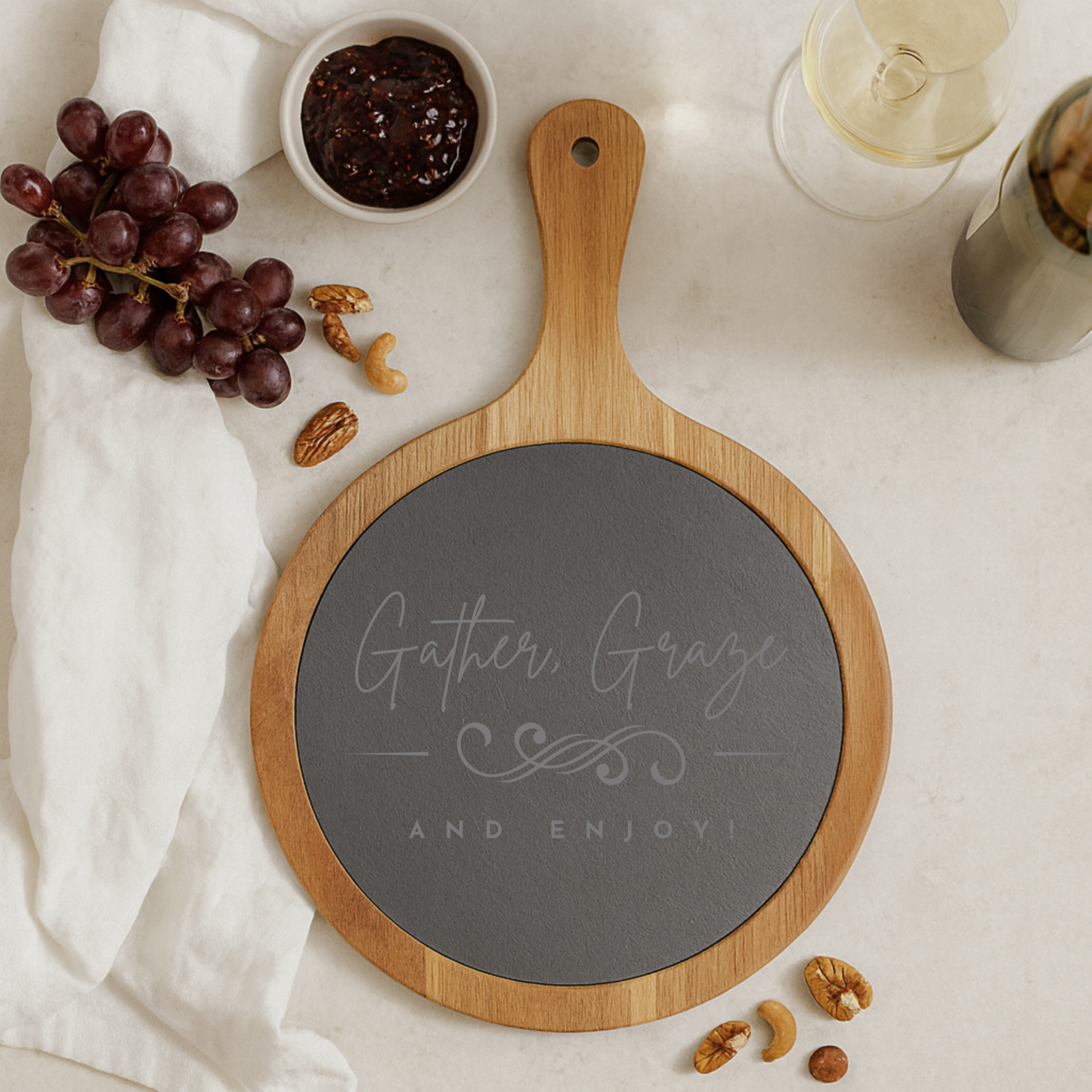 Personalized Acacia Wood Cheese Board Engraved On Slate/ Christmas Gift / Wedding Gift/ Birthday