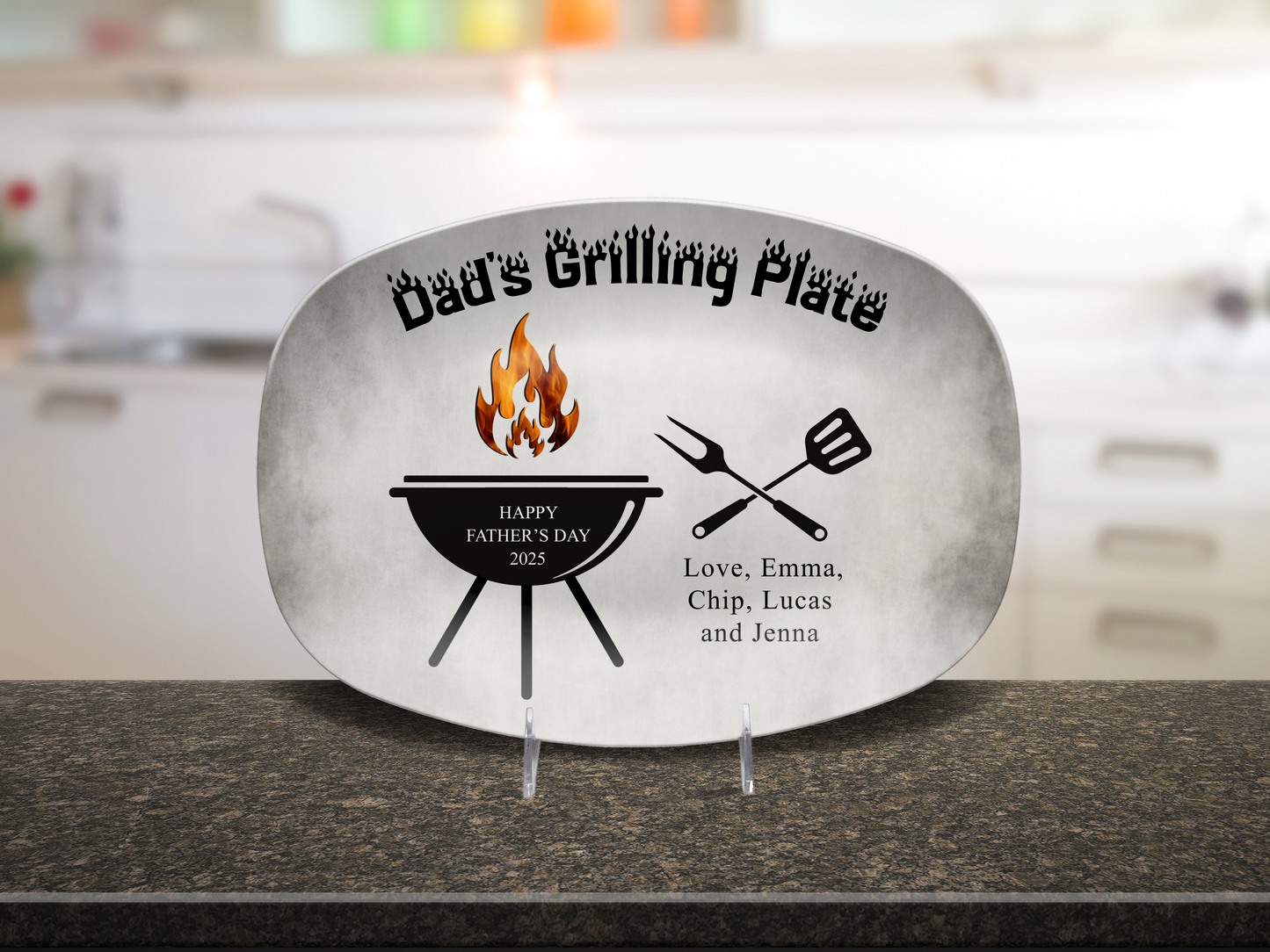 Personalized Dad or Grandpa Grilling Platter – Custom BBQ Plate with Kids' Names – Father's Day Gift