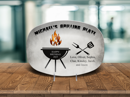Personalized Any Name Dad Grandpa Grilling Platter – Custom BBQ Plate with Kids' Names – Father's Day Gift