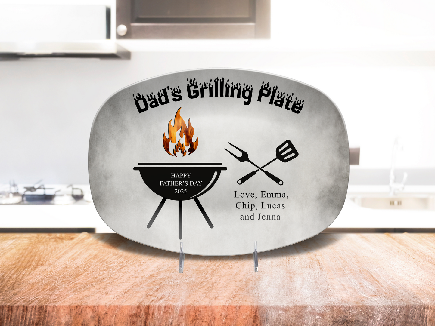 Personalized Dad or Grandpa Grilling Platter – Custom BBQ Plate with Kids' Names – Father's Day Gift