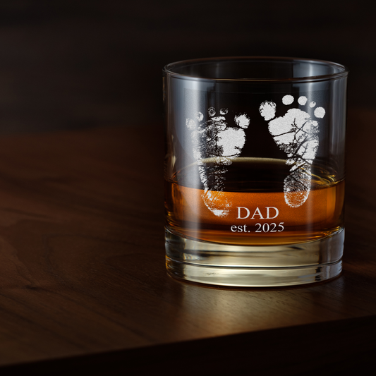 Engraved Baby Footprints Glass, Father's Day Gift, Footprint Whiskey Glass, Footprint Beer Pint Glass, Footprint Glass Coffee Mug