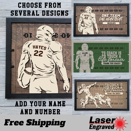 Custom Laser Engraved 3D Effect Football Plaque, Football Sign With Player Name And Jersey Number, Unique Gift for Athletes And Coaches