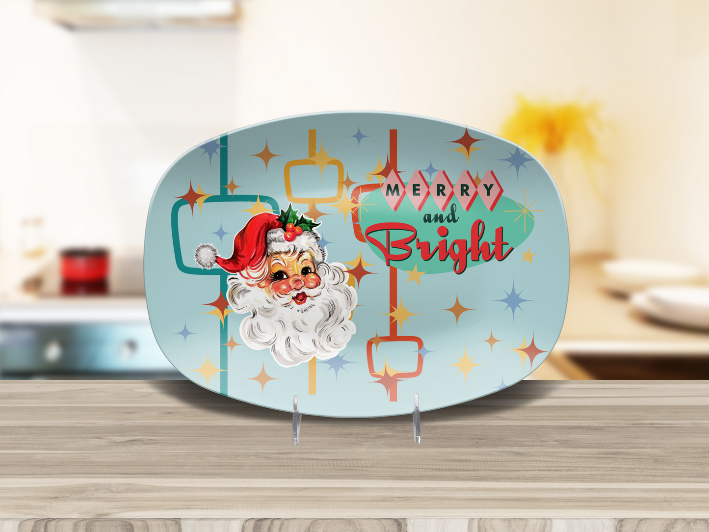 Light Blue Unbreakable Merry and Bright Christmas Serving Platter