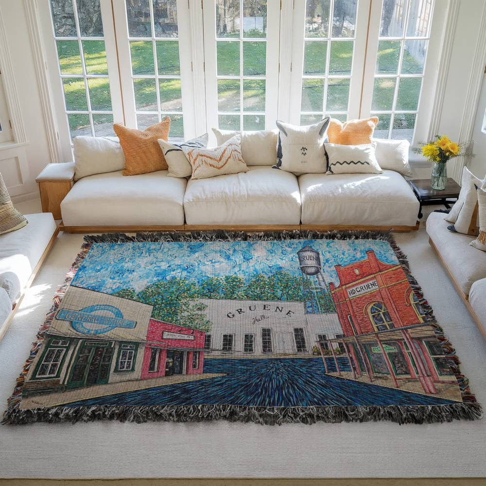 Gruene Hall Texas Artwork On A Heirloom Woven Blanket / New Braunfels Local Artist/ Texas Heirloom Artwork Woven Blanket/ Gruene, Texas