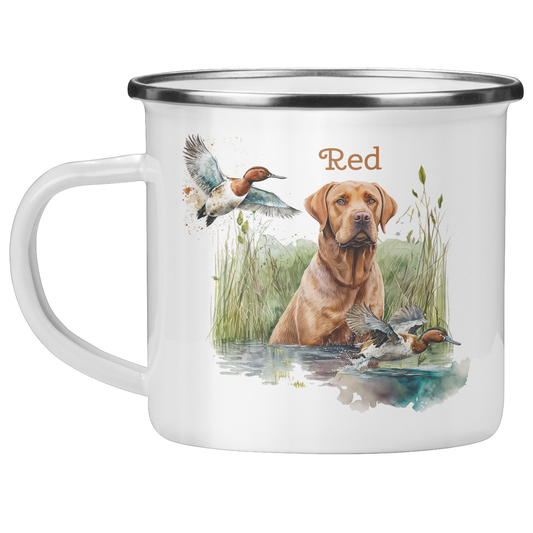 Personalized Red Lab Duck Hunting Dog 12oz Camping Mug (Front/Back)