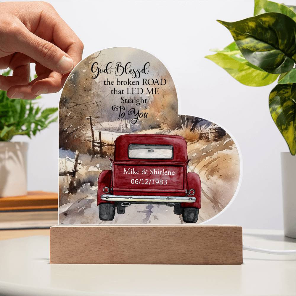 Personalized Acrylic Heart Plaque with LED Base – Custom Classic Truck Gift, Valentine’s Day Gift, Anniversary Decor, Country Home Decor