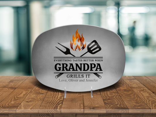 Personalized Grandpa and Dad Grilling Platter – Custom Grilling Plate with Any Nickname and Children's Names – Father's Day Gift