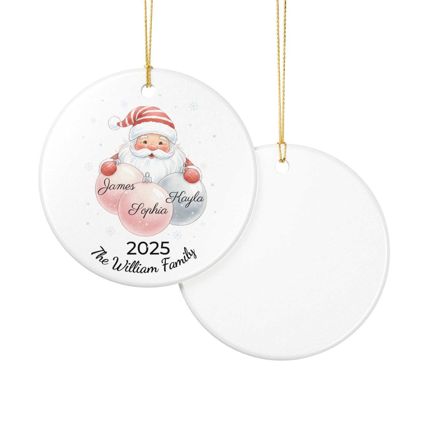 Personalized Ceramic Santa Ornament - Family Name Gift