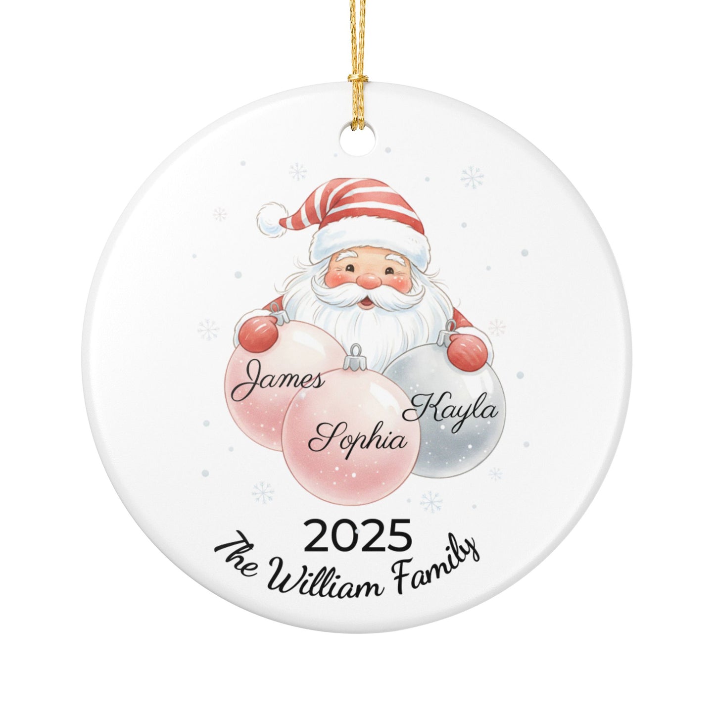 Personalized Ceramic Santa Ornament - Family Name Gift