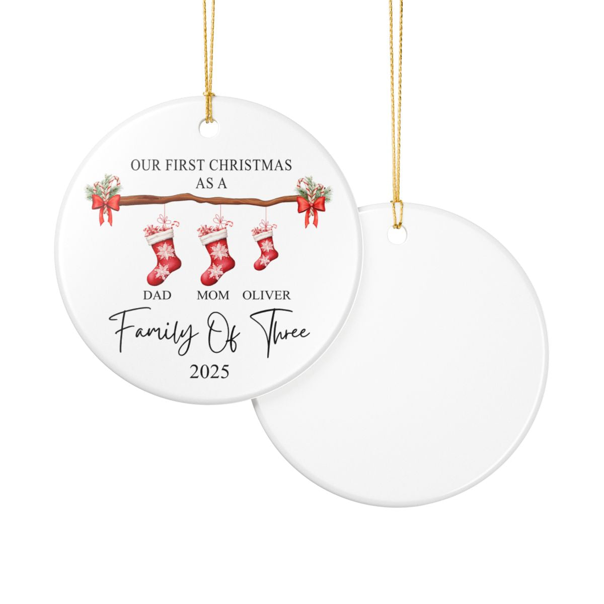 Personalized Family Christmas Ornament - Ceramic Stocking Design