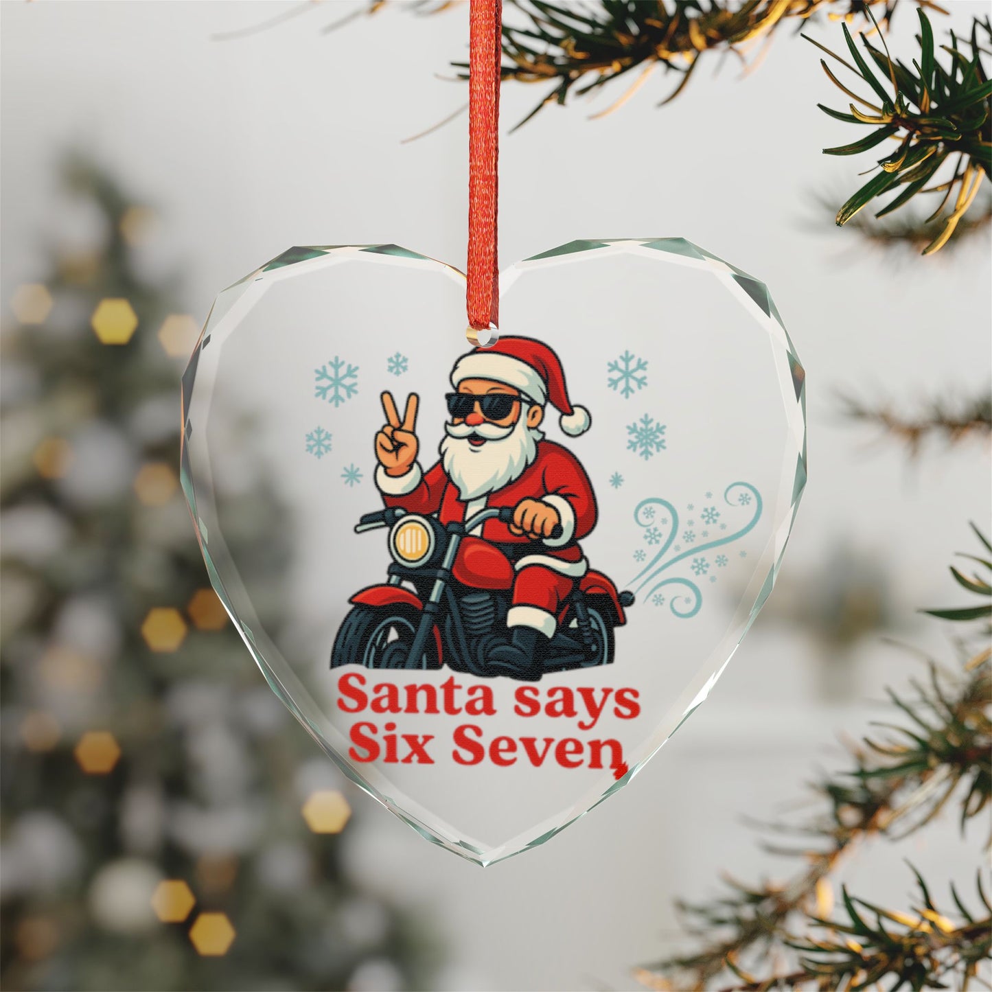 Biker Santa Claus Motorcycle Crystal Glass Christmas Ornament