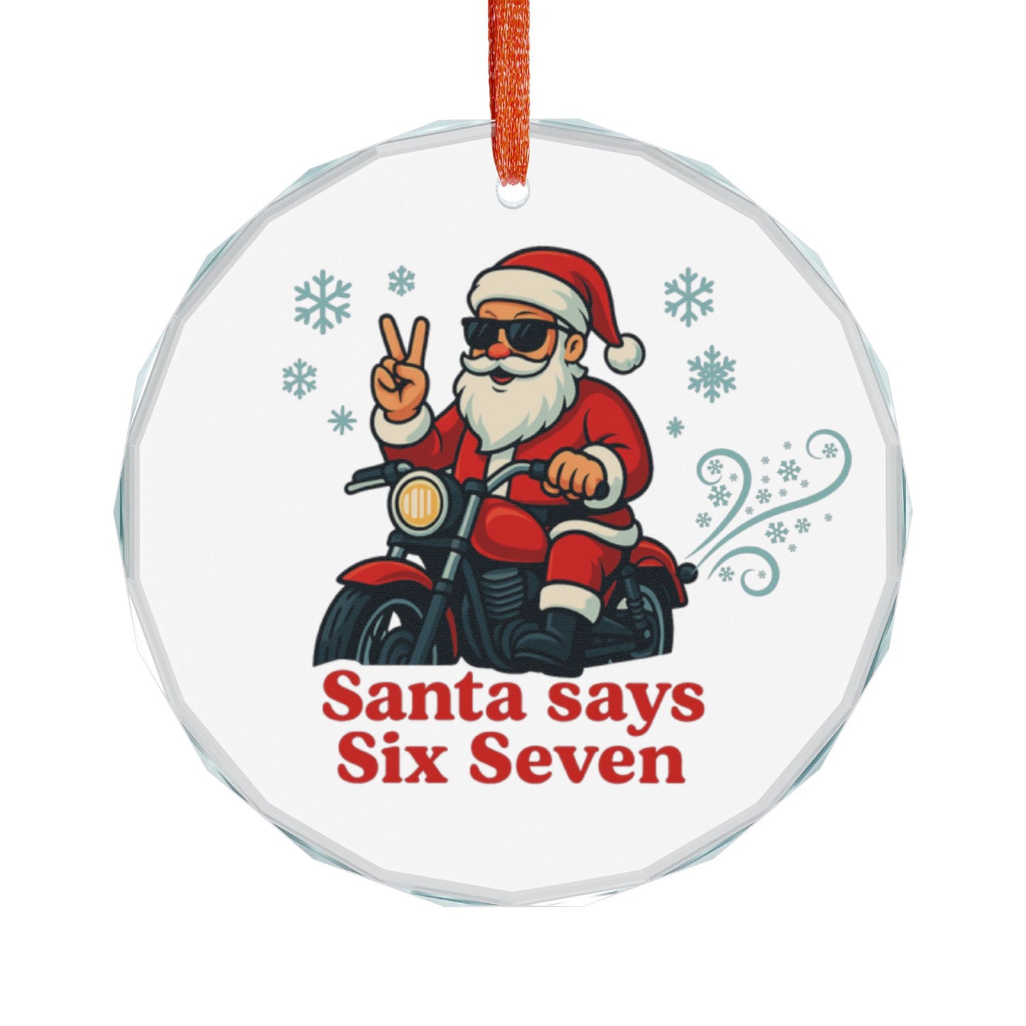 Biker Santa Claus Motorcycle Crystal Glass Christmas Ornament