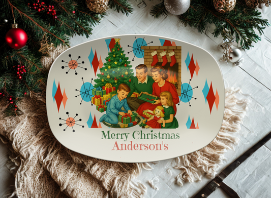 Personalized Retro Christmas Family Serving Platter