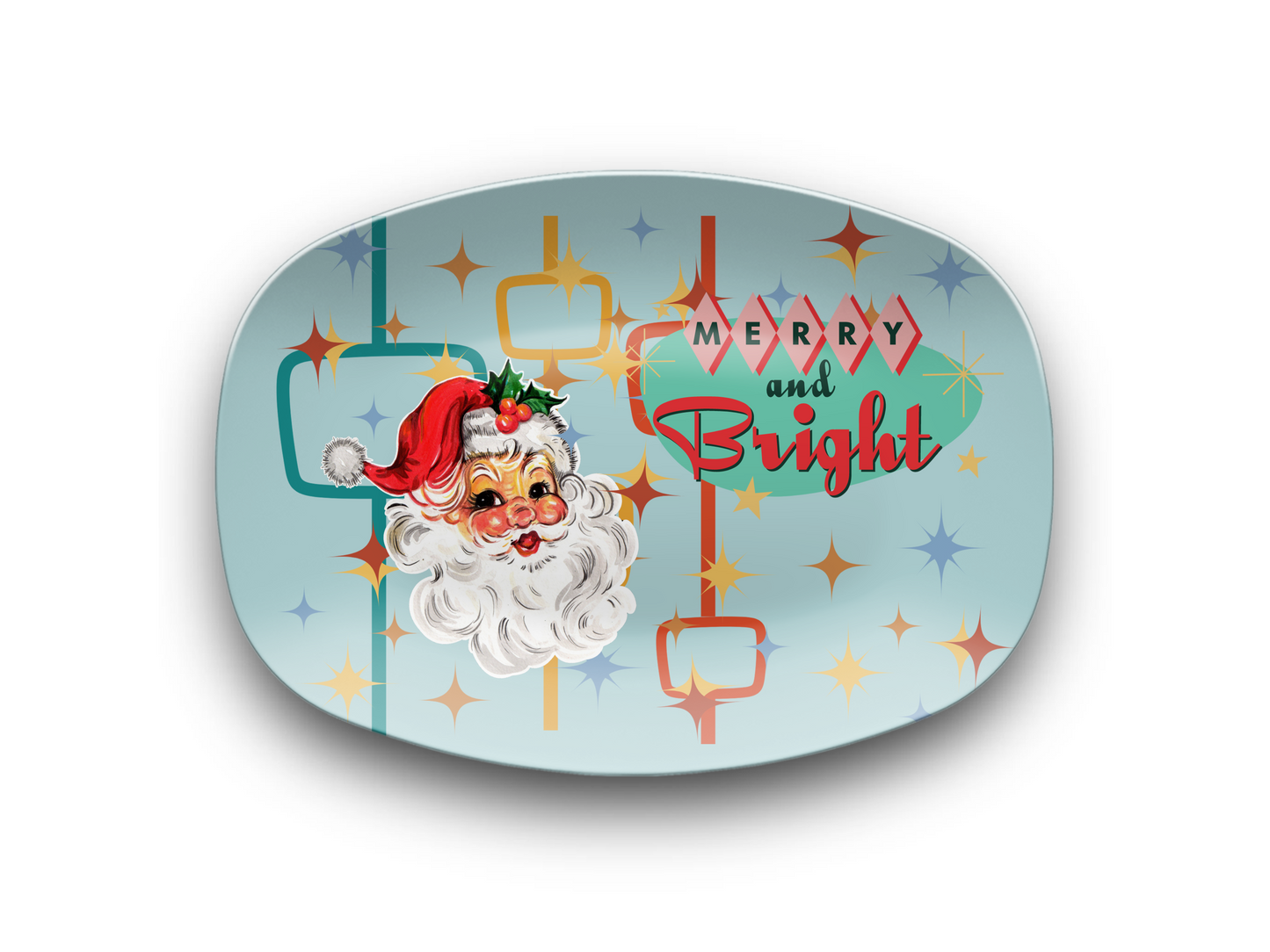 Light Blue Unbreakable Merry and Bright Christmas Serving Platter