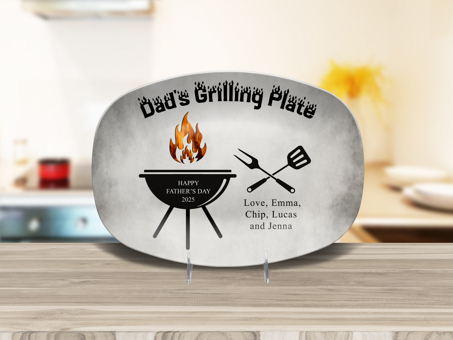 Personalized Dad or Grandpa Grilling Platter – Custom BBQ Plate with Kids' Names – Father's Day Gift