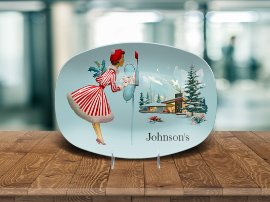 Light Blue Vintage Christmas Holiday Serving Platter