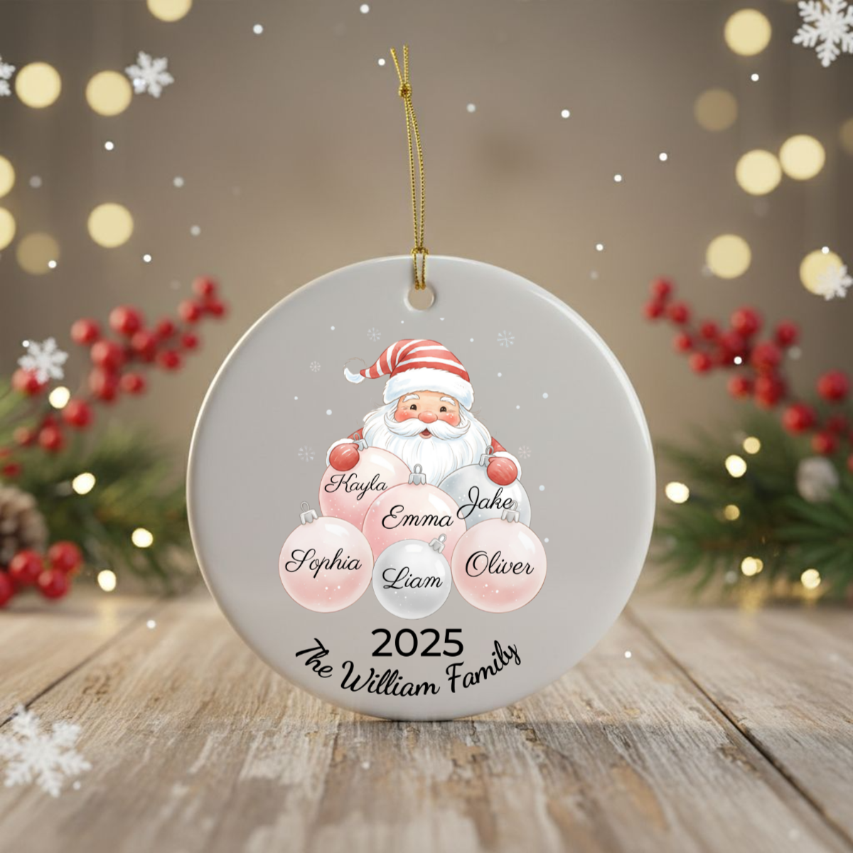 Personalized Ceramic Santa Ornament - Family Name Gift