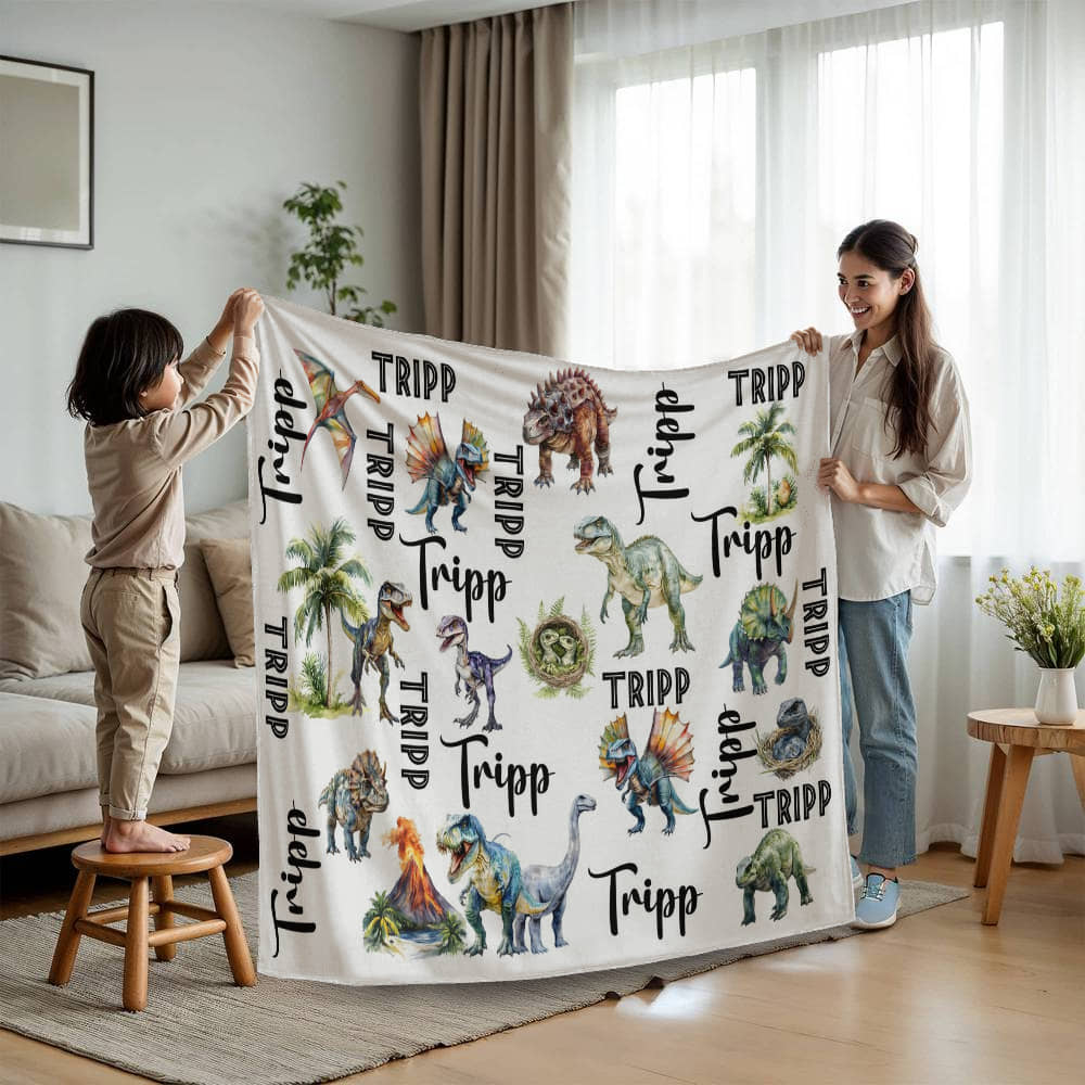 Dinosaur Mink or Sherpa Fleece Blanket, With Matching Pillow Cases