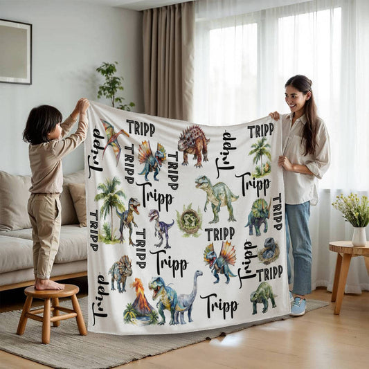 Dinosaur Mink or Sherpa Fleece Blanket, With Matching Pillow Cases