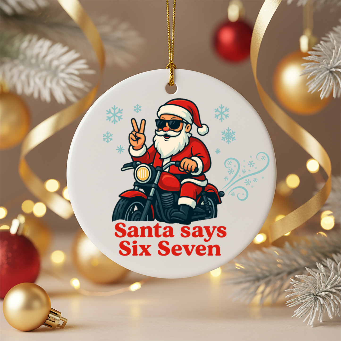Biker Santa Ceramic Ornament - Cool Christmas Gift