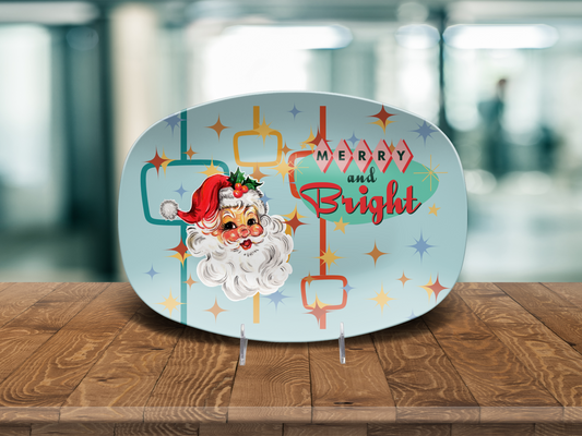 Light Blue Unbreakable Merry and Bright Christmas Serving Platter