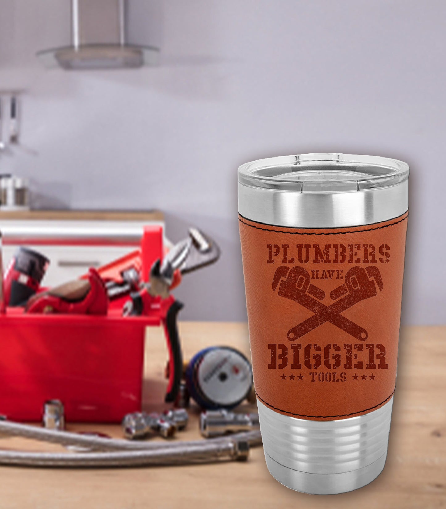 Plumbers Have Bigger Tools 20 oz. Laserable Leatherette Polar Camel Tumbler