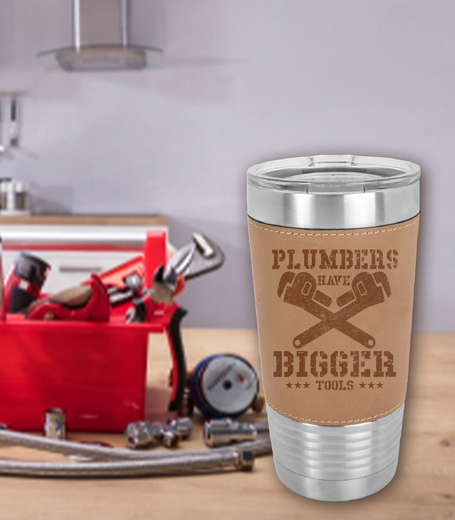 Plumbers Have Bigger Tools 20 oz. Laserable Leatherette Polar Camel Tumbler