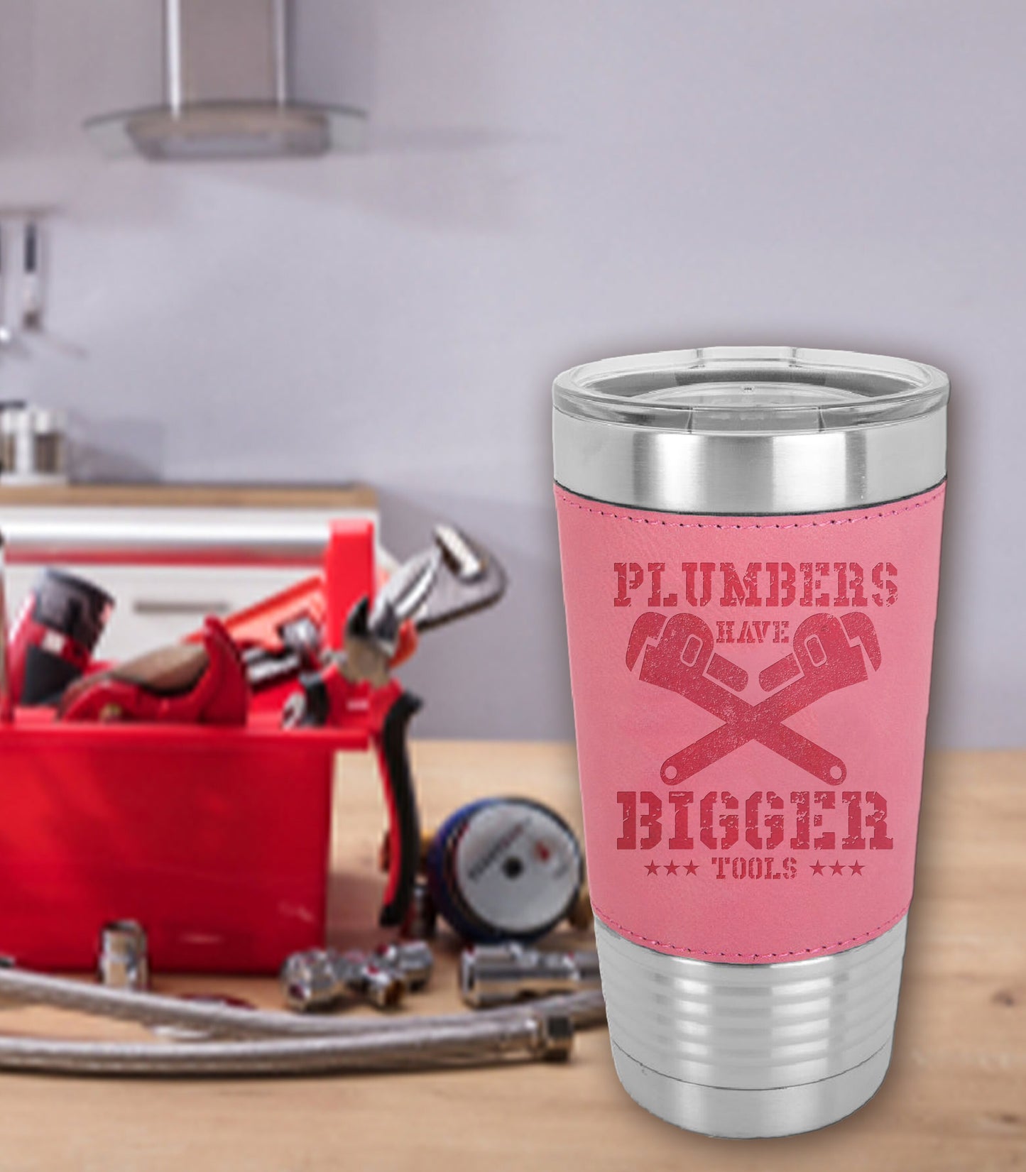Plumbers Have Bigger Tools 20 oz. Laserable Leatherette Polar Camel Tumbler