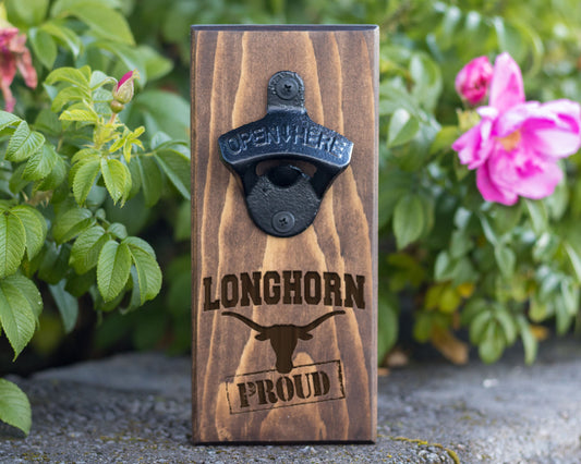 Personalized Wall Mounted Bottle Opener | Texas Decor Longhorn Proud