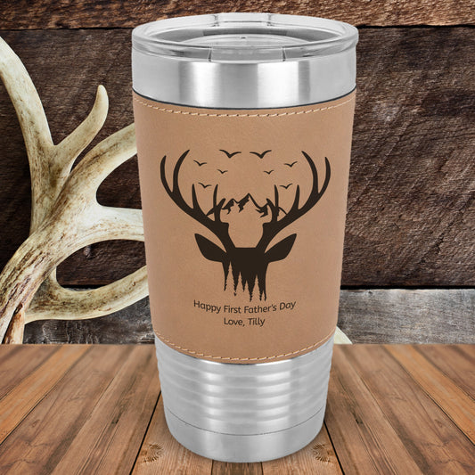 Personalized Whitetail Deer Scene 20 oz. Laserable Leatherette Tumbler