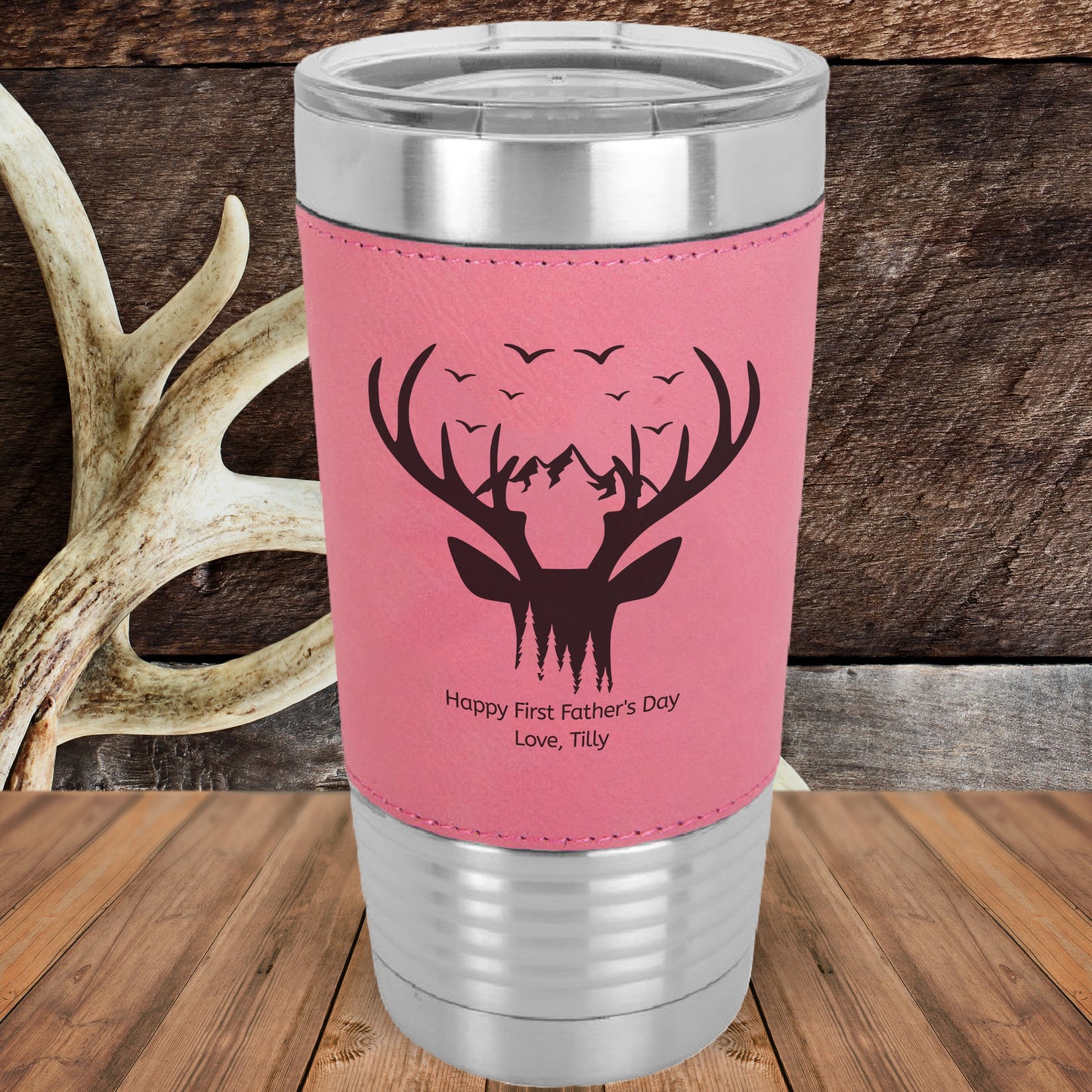 Personalized Whitetail Deer Scene 20 oz. Laserable Leatherette Tumbler