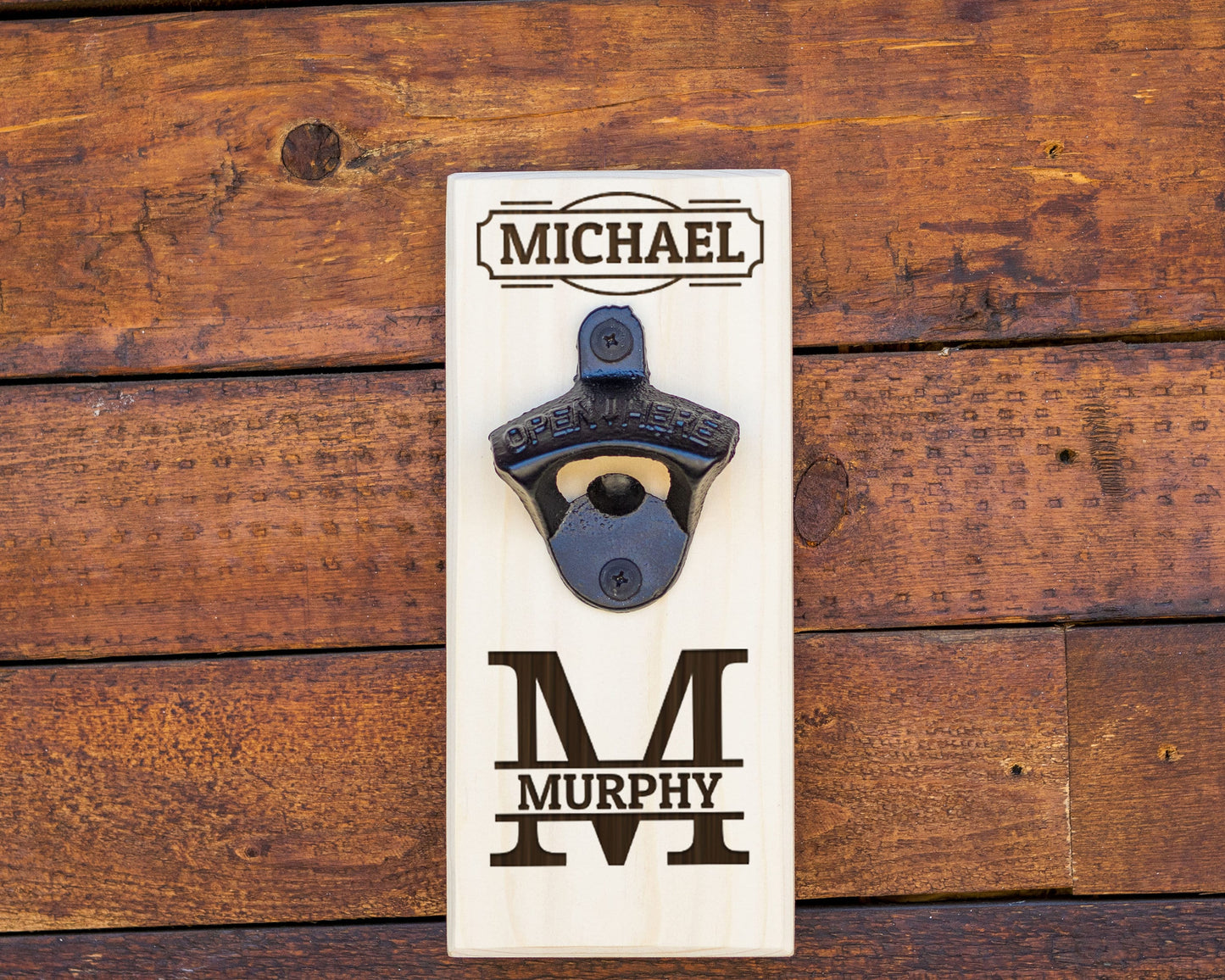 Wall Hanging Bottle Opener Personalized With Name And Monogram Letter