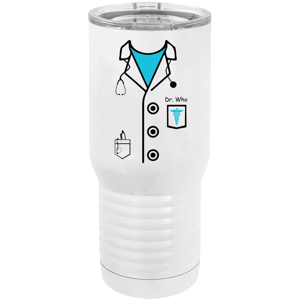 Personalized Funny Doctor/ Nurse/ CRNA/ ER/ ICU/ Lab Coat With Stethoscope/ On Polar Camel 20 Ounce Tumbler Including Slide To Close Lid