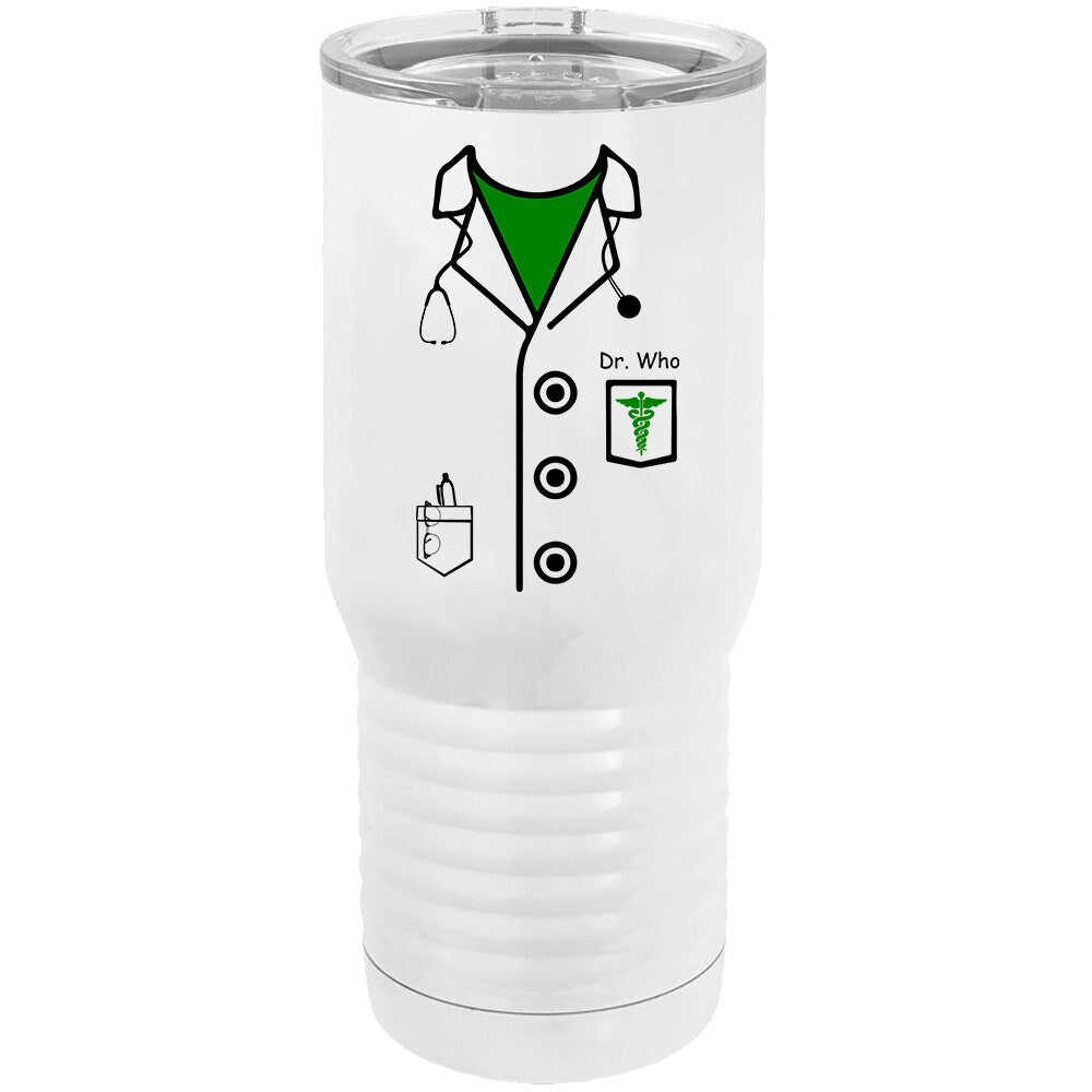 Personalized Funny Doctor/ Nurse/ CRNA/ ER/ ICU/ Lab Coat With Stethoscope/ On Polar Camel 20 Ounce Tumbler Including Slide To Close Lid