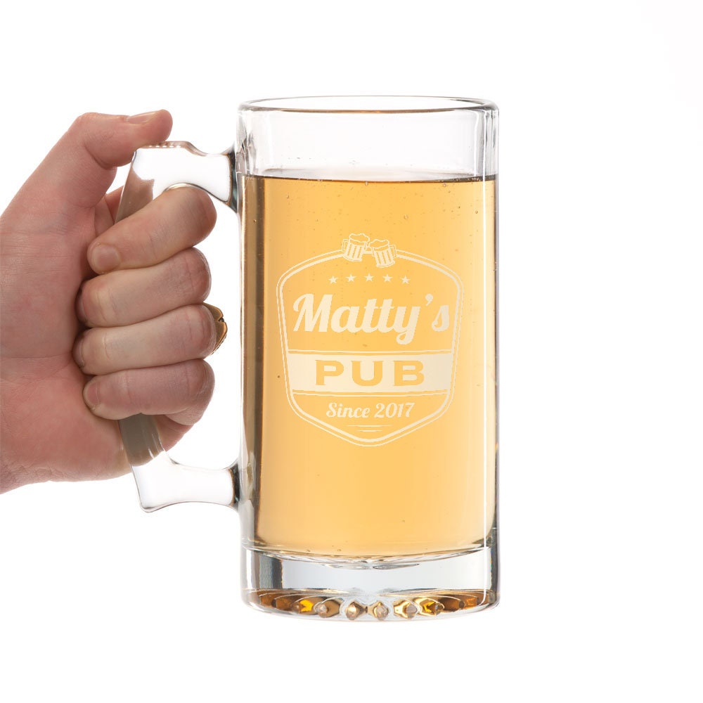 Personalized Father's Day Glass Beer Mug/ Pub And Bar With Name And Date Glassware/ Dad Gift/ Birthday Beer Mugs