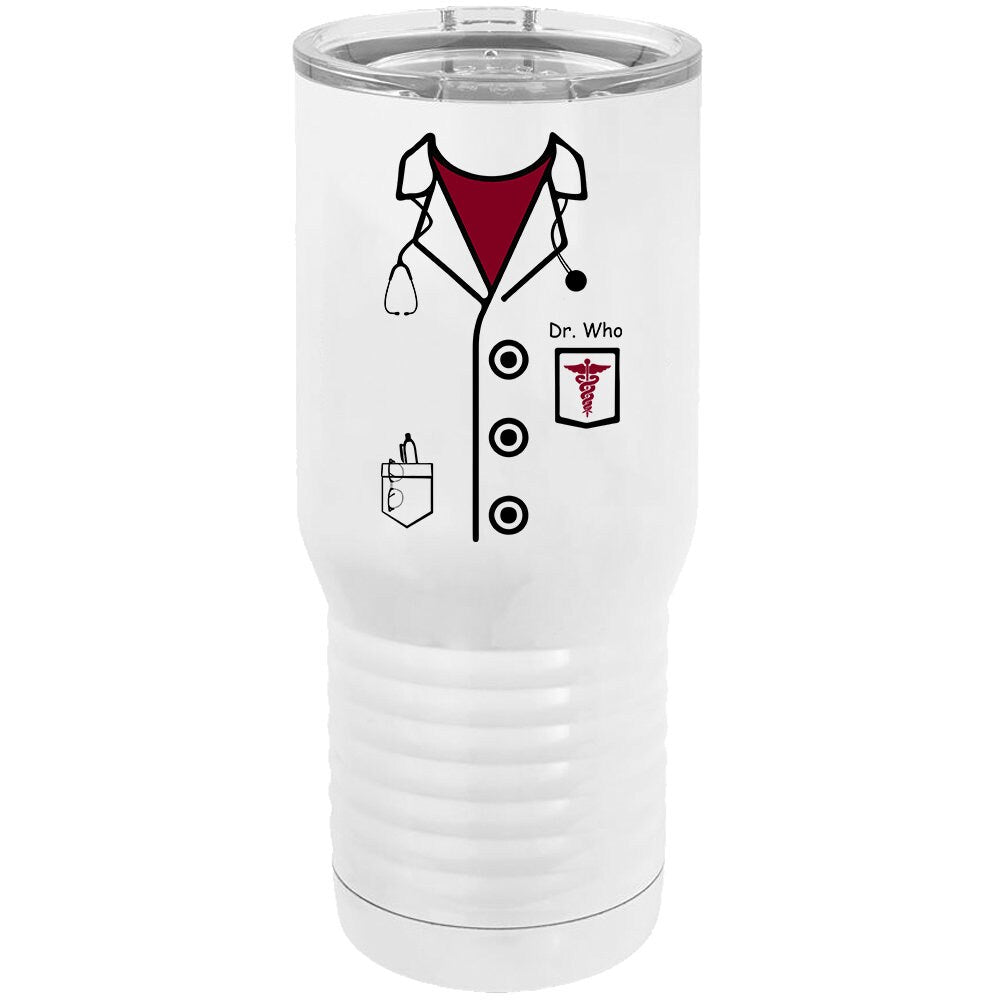 Personalized Funny Doctor/ Nurse/ CRNA/ ER/ ICU/ Lab Coat With Stethoscope/ On Polar Camel 20 Ounce Tumbler Including Slide To Close Lid