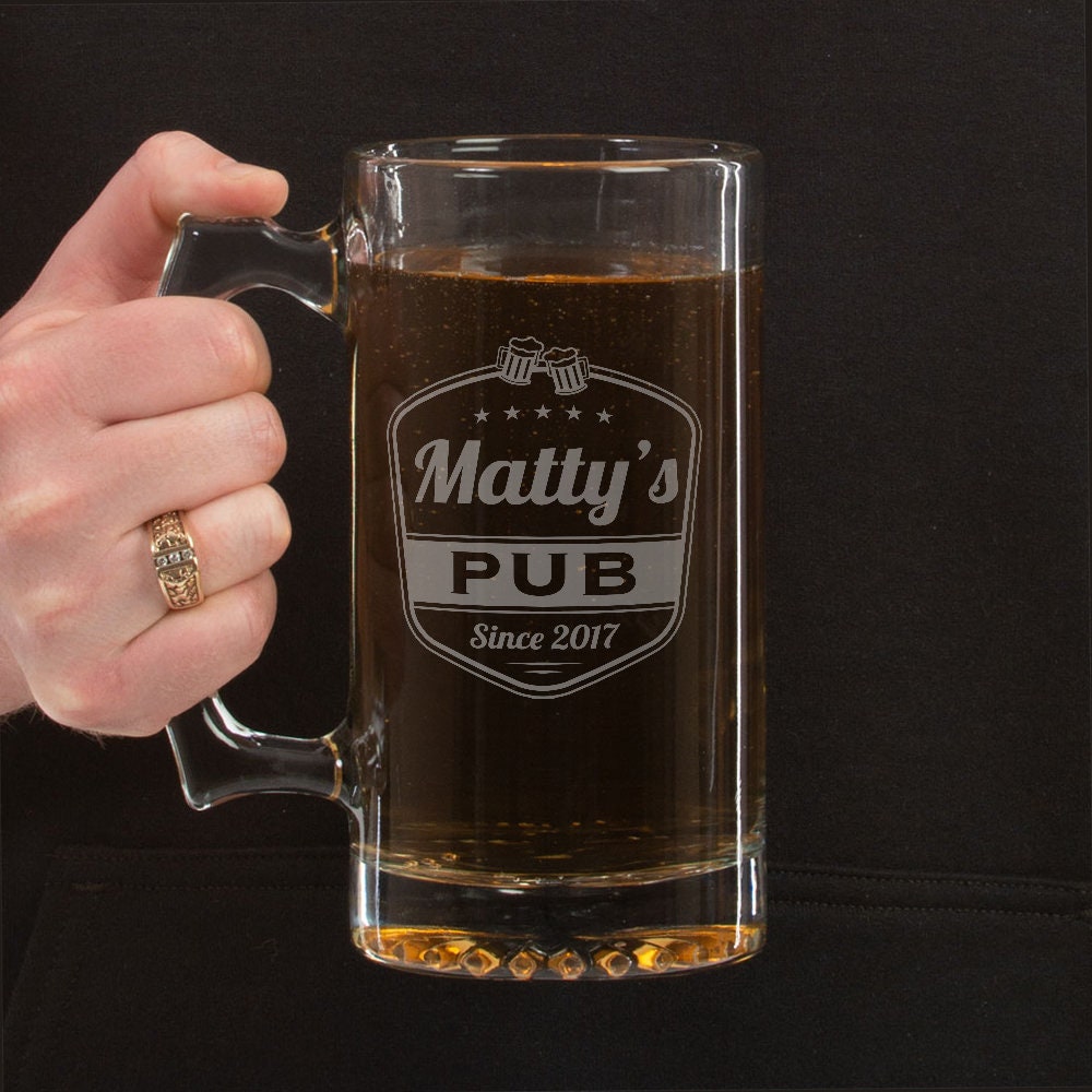 Personalized Father's Day Glass Beer Mug/ Pub And Bar With Name And Date Glassware/ Dad Gift/ Birthday Beer Mugs