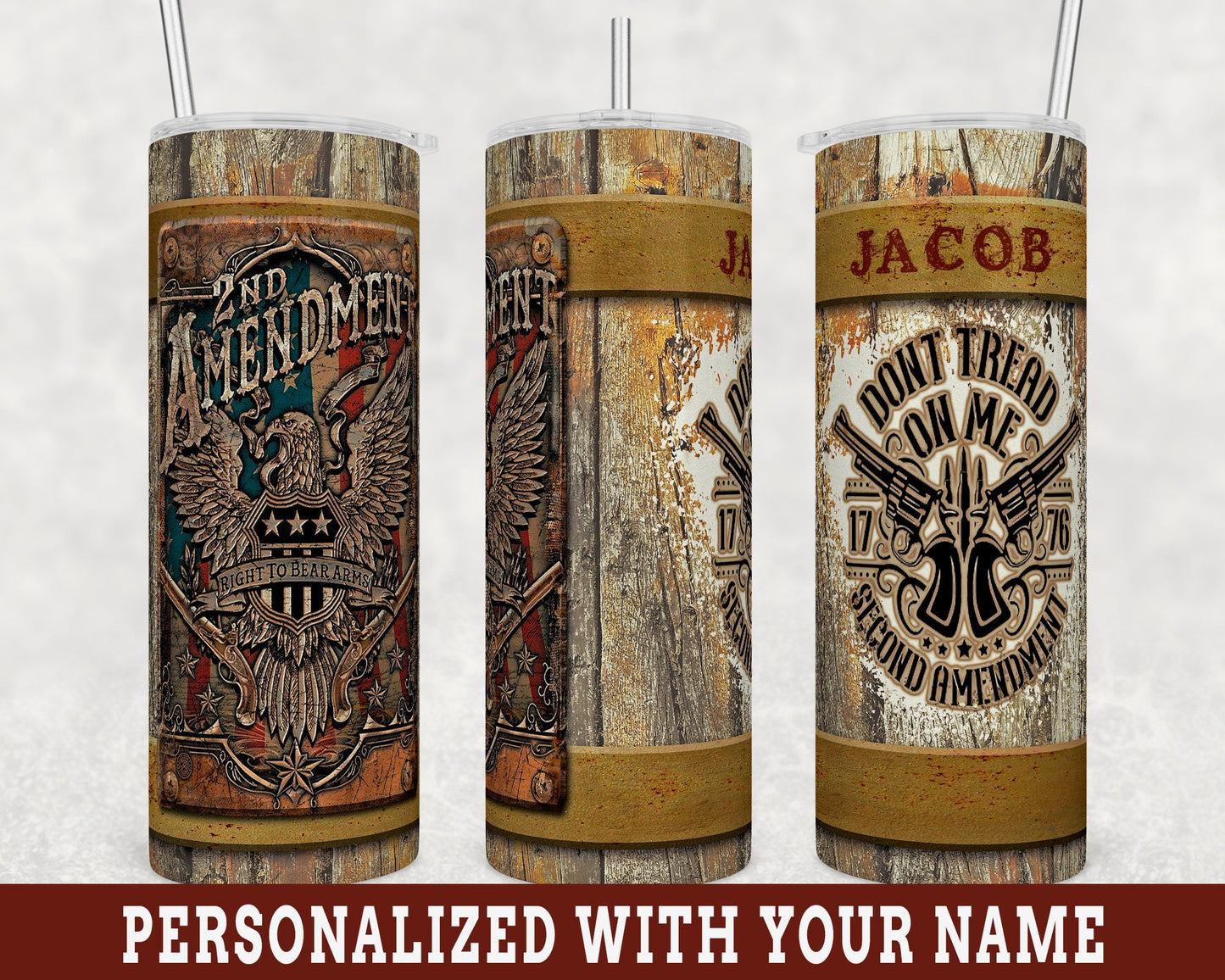 Personalized 2nd Amendment Don't Tread On Me 20 oz Skinny Tumbler