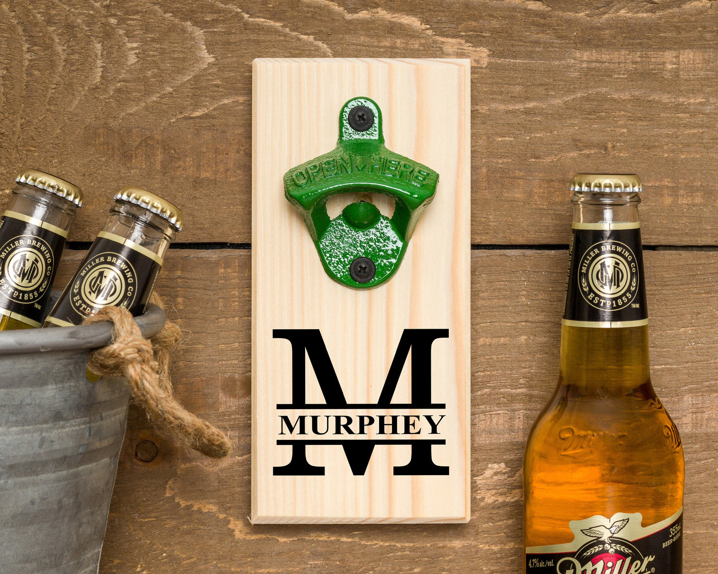 Wall Hanging Bottle Opener/ Personalized With Greeting/ Irish Australians/ Irish Beer Drinker Gift/ Man Cave Décor/ Split Monogram