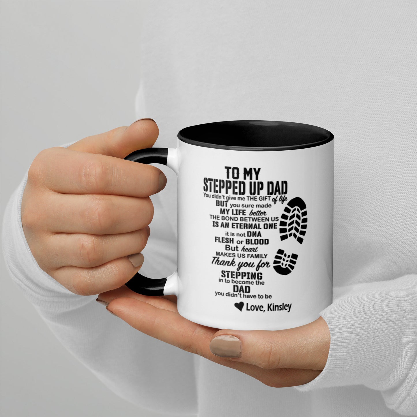 Personalized Father's Day Step Up Dad Mug with Color Inside/ Custom Stepfather's Gift/ For Father's Birthday/ Someone You Call Dad