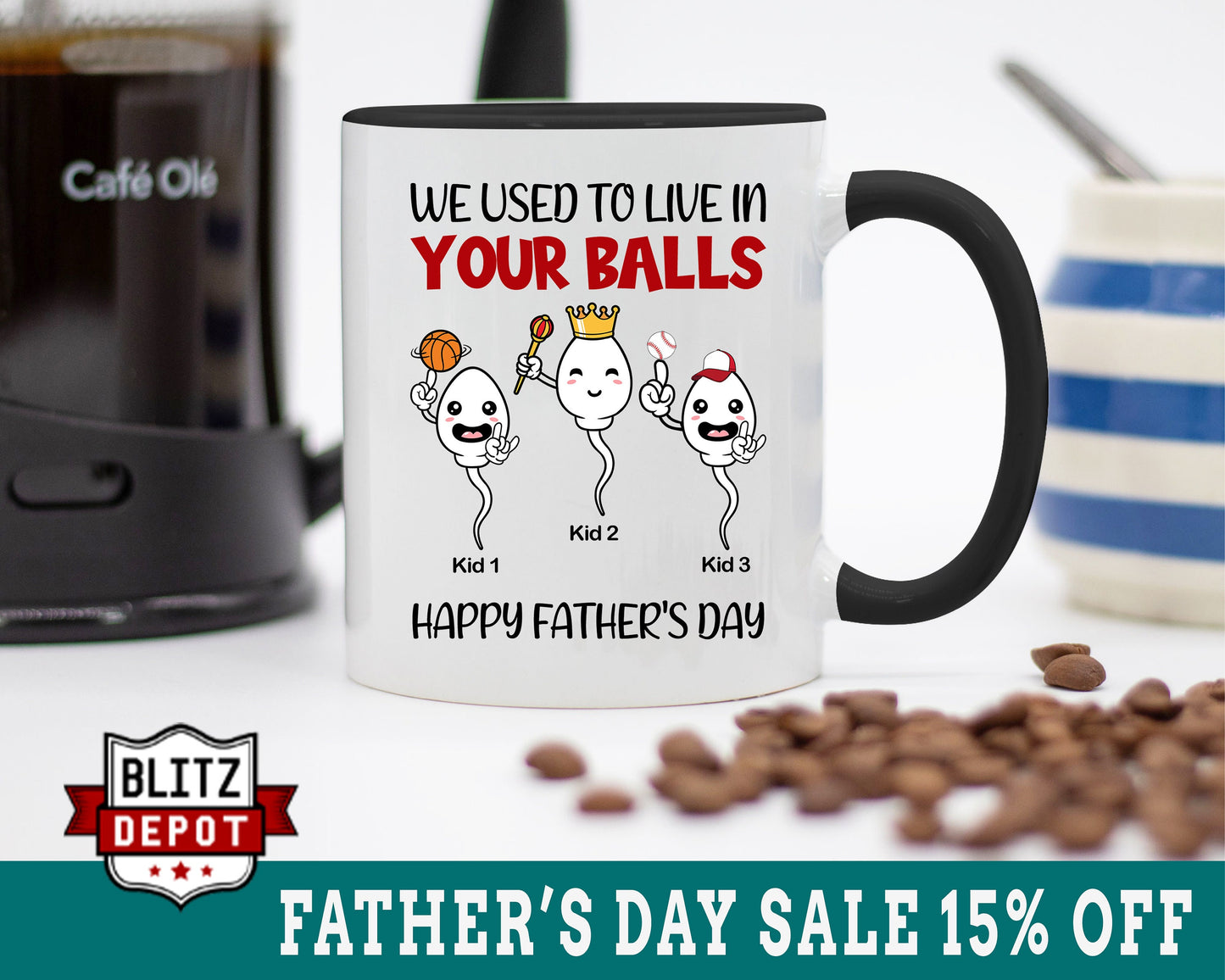 Personalized Father's Day Mug, We Used To Live In Your Balls Mug, Funny Gifts For Dad, Dad Mug, Dad Birthday Gifts, Custom With Kids Name